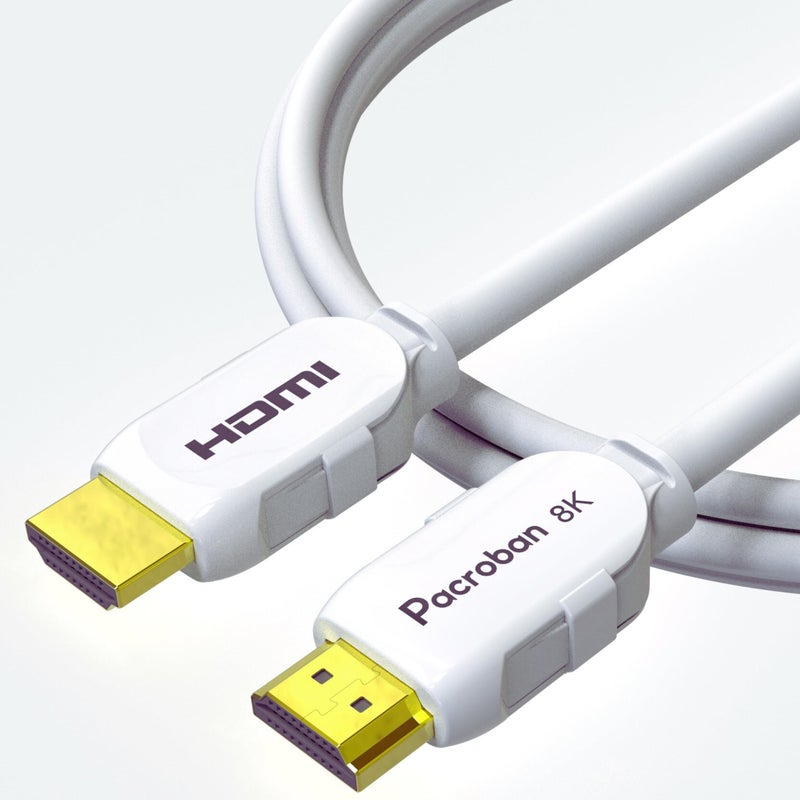 Pacroban 8K HDMI Cable (20ft) White,8K 60, 4K 120, and up to 10K Resolution, eARC,QFT, QMS, VRR,48Gbps Bandwidth, Dynamic HDR, HDCP 2.2 & 2.3, DTS:X, Dolby Atmos, Dynamic HDR, CL3 in-Wall Safe - Image 1